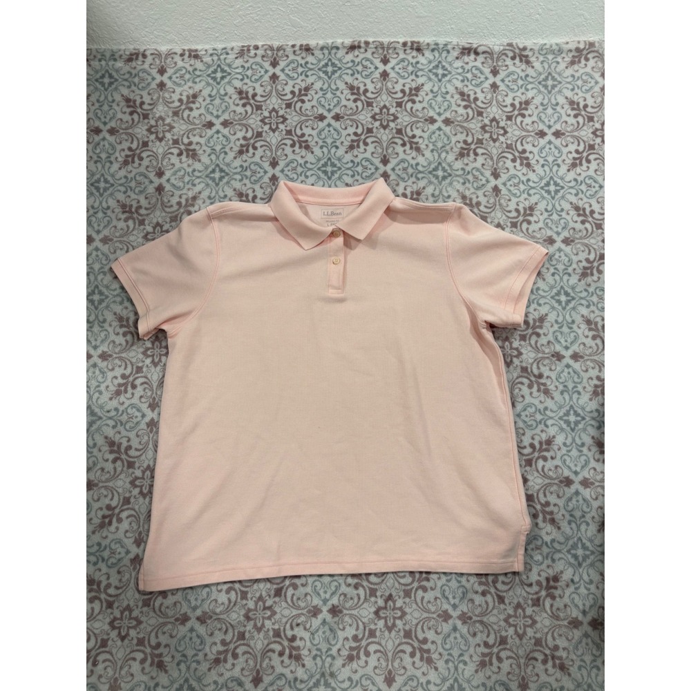 LL Bean Womens Relaxed Fit Pique Polo Shirt Light Pink Size L 289098